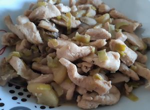 Foto principal de Pollo salteado con champiñones, calabacín y puerro