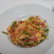 Revuelto de verduras con jamón y huevo