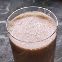 A picture of Japanese style frothy banana milk coffee.