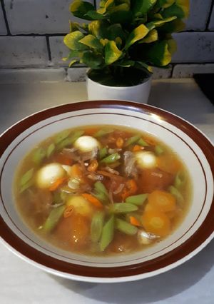 Foto resep Sayur asem-asem daging sapi dan telur puyuh