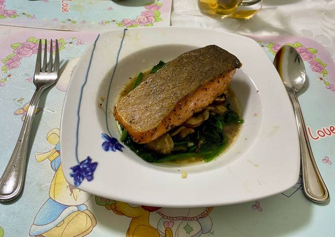 Pan-seared salmon with lemon butter sauce