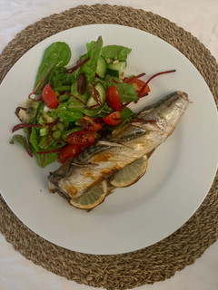 A picture of Grilled Mackerel + Salad.