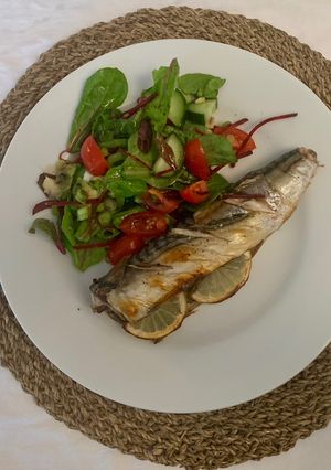 A picture of Grilled Mackerel + Salad.