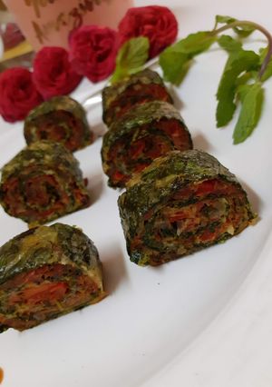 A picture of Savoury spinach roulade.