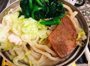 Una foto de Tofu frito estofado y Nanban de pollo con fideos Udon Japonés QUITSUNE TORINANBAN UDON 🇺🇾🇯🇵きつね鳥南蛮うどん