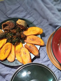 A picture of Pumpkin Sauce + Fried Mackerel & Plantain.