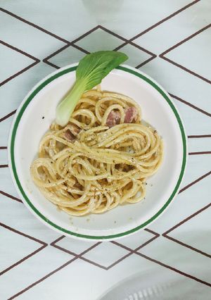 Hình của món Mì Ý sốt kem nấm.