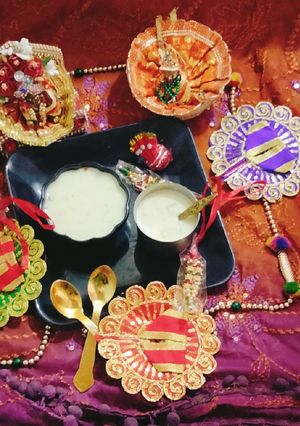 A picture of Panchamrit 🙏🌹 Bhog Prasad and Krishna ji Abhisheka 🌹🌹🙏.