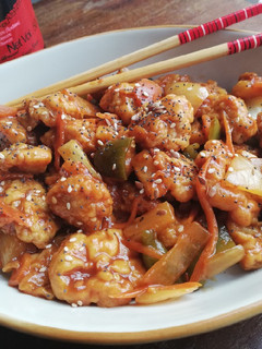 Una foto de Cerdo agridulce chino🥡🥢