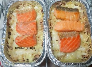 Foto resep Nasi panggang keju topping salmon