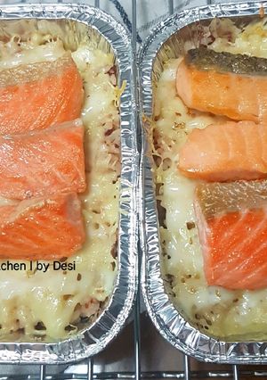 Foto resep Nasi panggang keju topping salmon