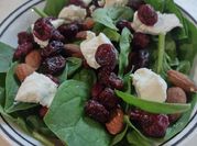 A picture of spinach salad with cranberries
