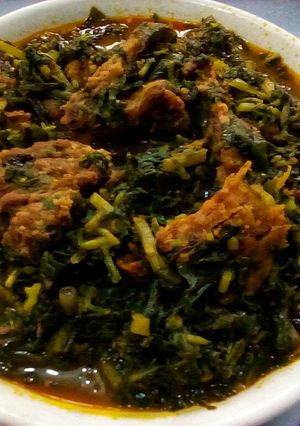 A picture of OFE Ngbolodi NA Onugbu(waterleaf and Bitterleaf)Soup.