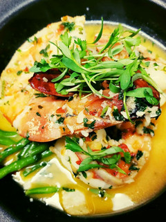 A picture of Prawns with chili lime butter sauce.