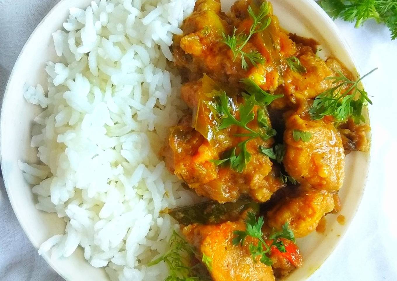 Authentic Chicken Dry Curry with Rice Bowl