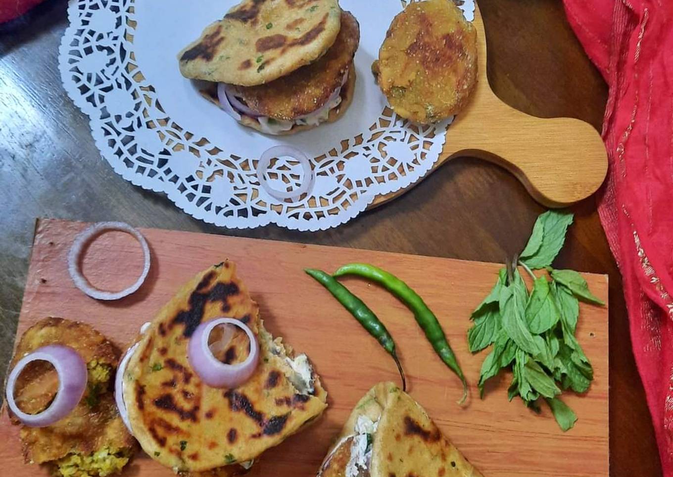 Whole-wheat no yeast Crispy Kulcha Sandwich with Veg Cutlet