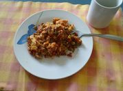Una foto de receta con chorizos para cena