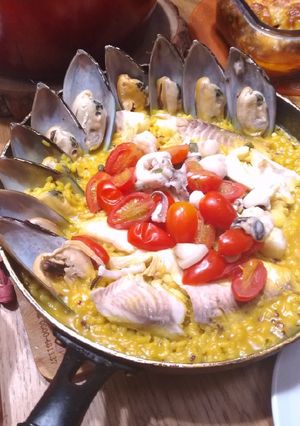 義式海鮮繽紛薑黃燉飯 的食譜成品照片