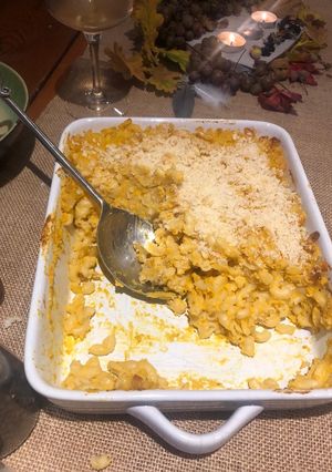A picture of Vegan mac and “cheese”.