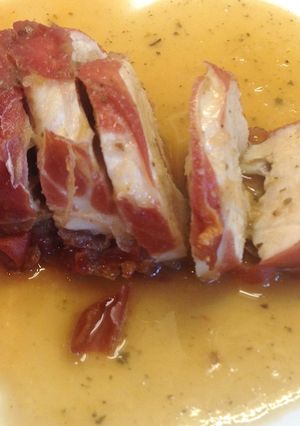 A picture of Turkey in Parma Roulade with Sage & Onion Gravy.