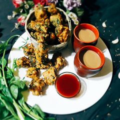 A picture of Malabar spinach fritters.