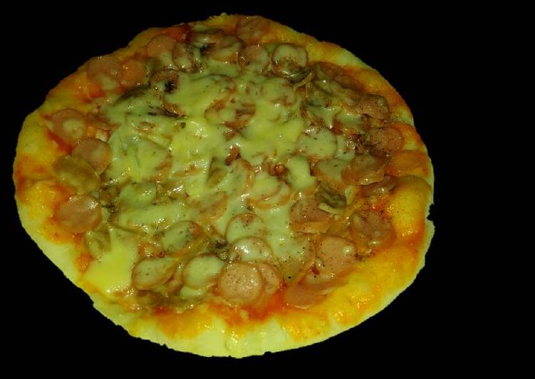 Cara Gampang Menyiapkan Pizza teflon sosis bakso lada hitam yang Lezat Sekali