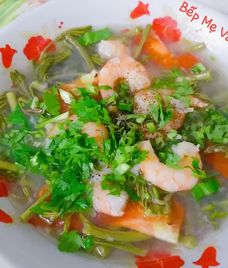 rau nhút nấu tôm