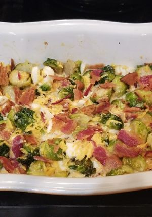 A picture of Bacon Brussels Sprouts Gratin.