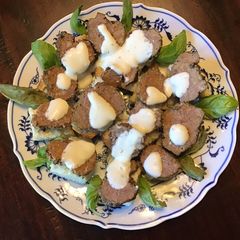 A picture of California Farm Venison Meatballs on Toast.