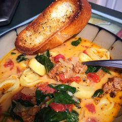 A picture of Creamy Tuscan Sausage Tortellini Soup (Crockpot).