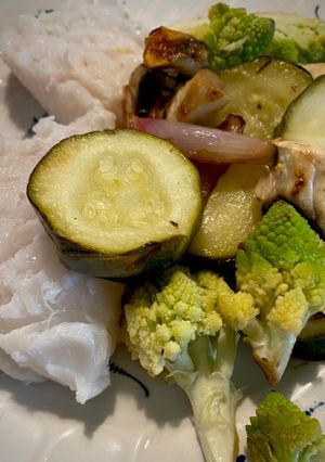 Une photo de Dos de skrei courgettes