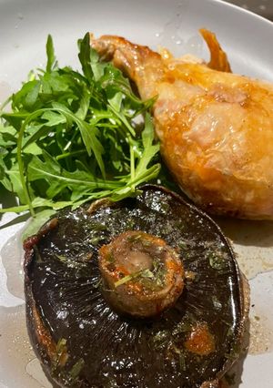 A picture of Roast Chicken With Portobello Mushroom & Rocket.