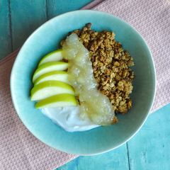 A picture of Granola with Apple Sauce.