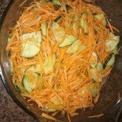 A picture of Cucumber,celerystem and carrot salad #Author marathoni.
