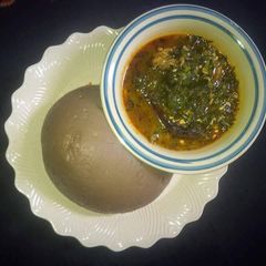 A picture of Okro soup with plantain flour.