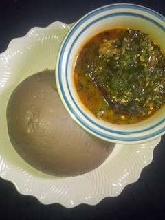 A picture of Okro soup with plantain flour.