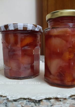 Une photo de Confiture aux 3 pêches 🍑 jaune, rose et plate 🍯