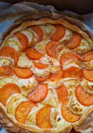 Une photo de Tarte patate douce chèvre