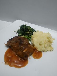 Foto resep Steak daging dg tumis bayam & mashed potato