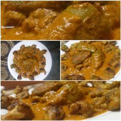 Paneer filled ridgeguard & flower pakoda in chilli tomato gravy A picture of Paneer filled ridgeguard & flower pakoda in chilli tomato gravy.