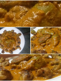 A picture of Paneer filled ridgeguard & flower pakoda in chilli tomato gravy.