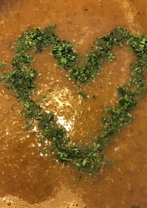A picture of Tomato, Mushroom, and Parsnip Soup.