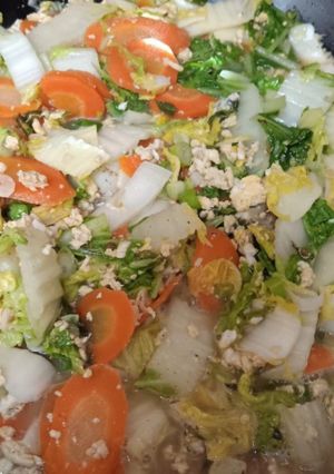 Foto resep Tumis sawi putih wortel dan orak arik telur