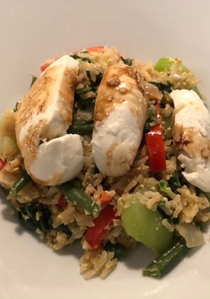 A picture of Mozzarella & veggie egg fried rice.