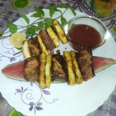 A picture of Watermelon and Paneer Tikka.