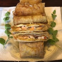 A picture of California Farm Bean Noodle Seafood Egg Rolls.