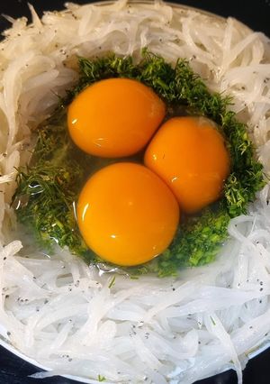 Hình của món Cá Ngần chiên trứng.