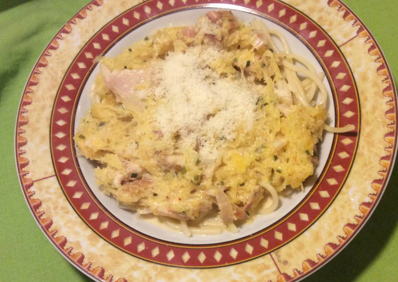 Spaghetti à la carbona-truite