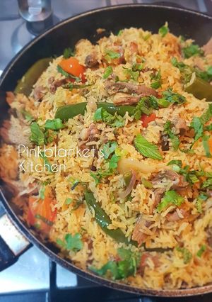 A picture of Meat Briyani (Using leftover Roasted Lamb Leg).