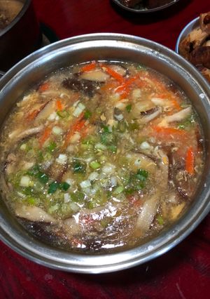 A picture of Hot and Sour Soup with Tofu.